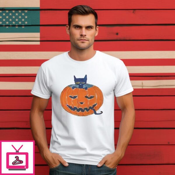 Black Cat Pumpkin Halloween Vintage T-Shirt