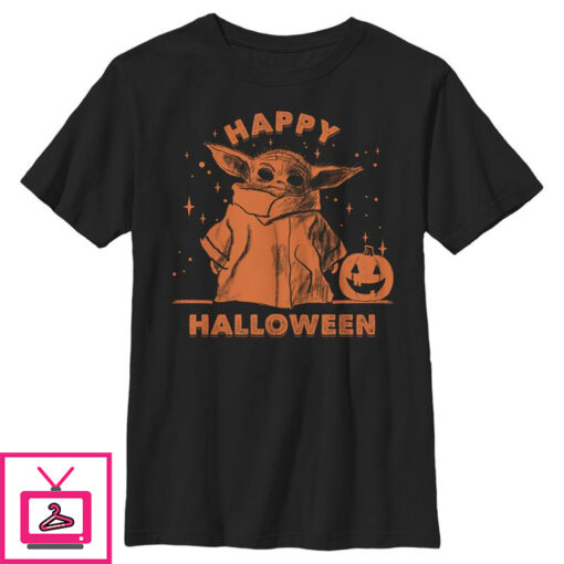 Boys Star Wars The Mandalorian Grogu Trick or Treat T Shirt 1