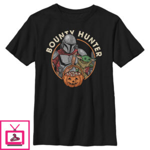 Boy’s Star Wars The Mandalorian Halloween Candy Bounty Hunter Din Djarin and Grogu T-Shirt