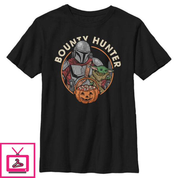 Boy’s Star Wars The Mandalorian Halloween Candy Bounty Hunter Din Djarin and Grogu T-Shirt