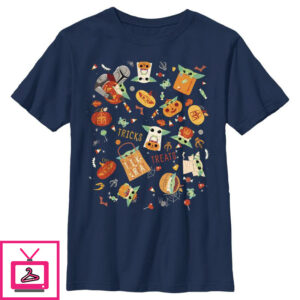 Boy’s Star Wars The Mandalorian Halloween Candy Collage T-Shirt