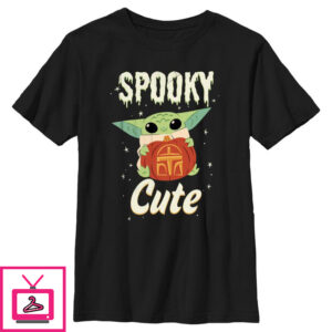 Boy’s Star Wars The Mandalorian Halloween Grogu Spooky Cute Pumpkin T-Shirt