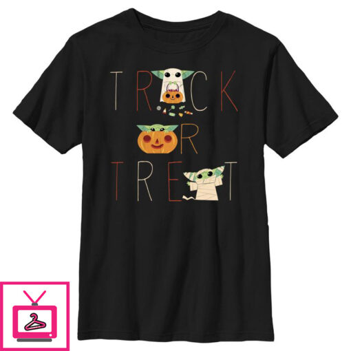 Boys Star Wars The Mandalorian Halloween Grogu Trick or Treat T Shirt 1