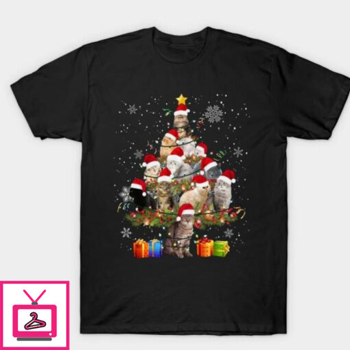 Cat wearing Santa hat Christmas tree t shirt 1 1