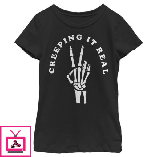 Girls CHIN UP Halloween Creepin Real Skeleton T Shirt 1