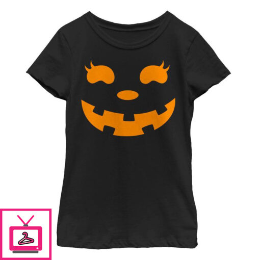 Girls CHIN UP Halloween Jack o Lantern Face T Shirt 1