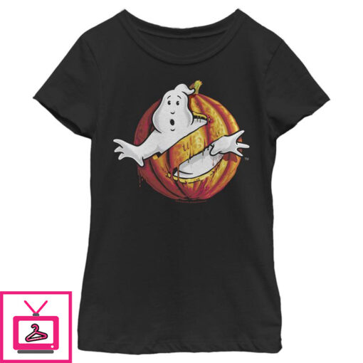 Girls Ghostbusters Halloween Pumpkin Logo T Shirt 1