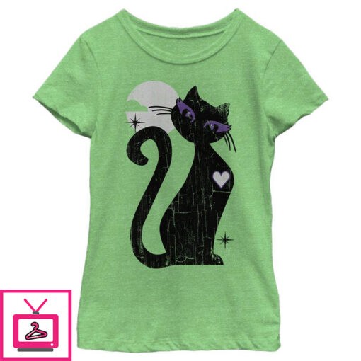 Girls Lost Gods Halloween Full Moon Cat Heart T Shirt 1