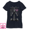 Girl’s Lost Gods Halloween Skeleton Rib Cage Heart T-Shirt