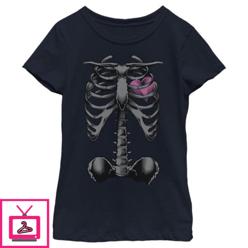 Girls Lost Gods Halloween Skeleton Rib Cage Heart T Shirt 1