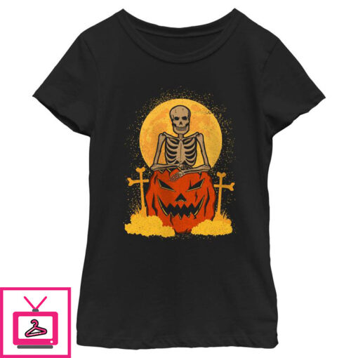 Girls Lost Gods Halloween Skeleton and Jack O Lantern T Shirt 1