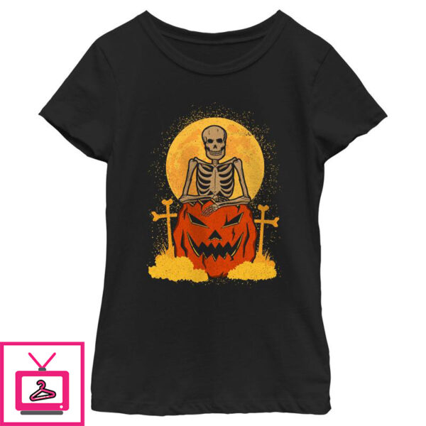 Girl’s Lost Gods Halloween Skeleton and Jack-O’-Lantern T-Shirt