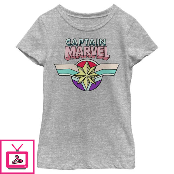 Girls Marvel Captain Marvel Rainbow Star Symbol T Shirt 1