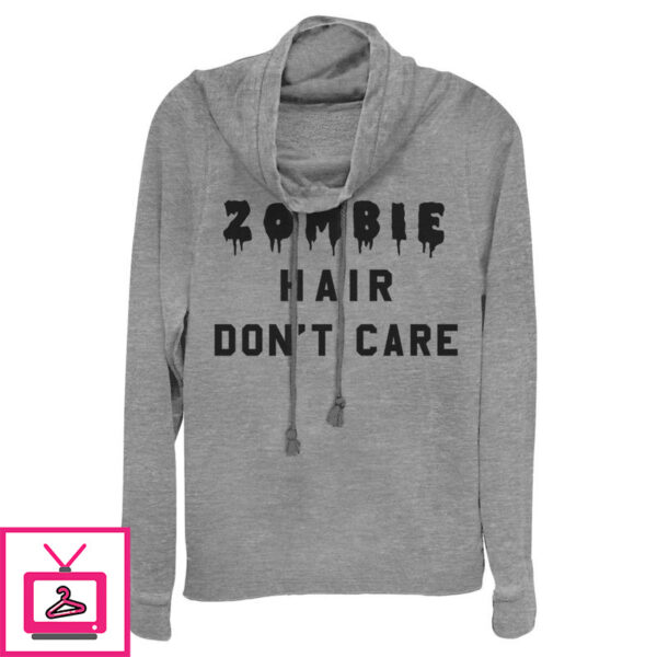 Junior’s Lost Gods Halloween Zombie Hair Don’t Care Cowl Neck Sweatshirt