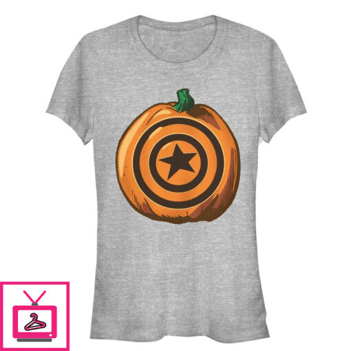 Juniors Marvel Halloween Captain America Shield Pumpkin T Shirt 1