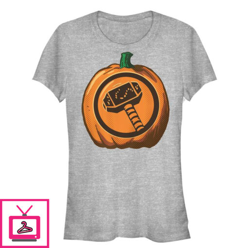 Juniors Marvel Halloween Thor Hammer Pumpkin T Shirt 1