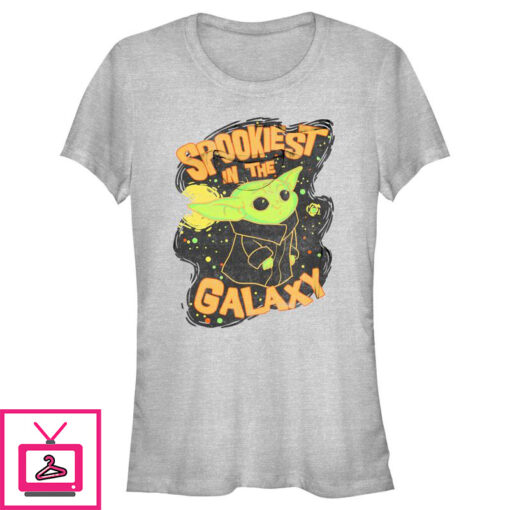 Juniors Star Wars The Mandalorian Halloween Grogu Spookiest in Galaxy T Shirt 1