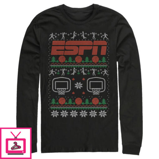 Mens ESPN Basketball Christmas Sweater Long Sleeve T Shirt 1