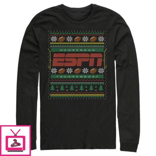 Mens ESPN Football Christmas Sweater Long Sleeve T Shirt 1