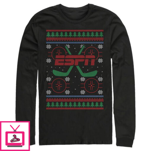 Mens ESPN Hockey Christmas Sweater Long Sleeve T Shirt 1