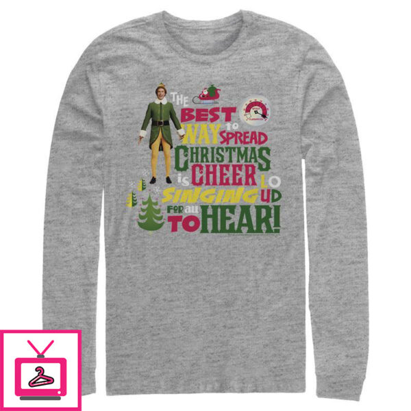 Men’s Elf Christmas Cheer Loud Singing Long Sleeve T-Shirt