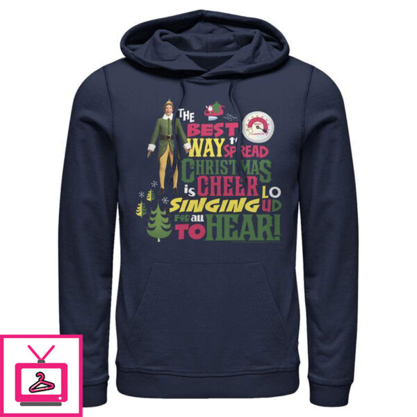 Men’s Elf Christmas Cheer Loud Singing Pull Over Hoodie