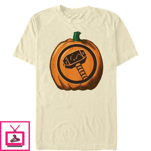 Mens Marvel Halloween Thor Hammer Pumpkin T Shirt 1