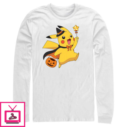 Mens Pokemon Halloween Pikachu Wizard Long Sleeve T Shirt 1