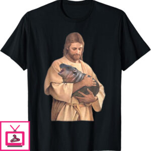 Moo Deng T-Shirt Jesus Loves Bouncy Pig Cute Baby Hippo Meme