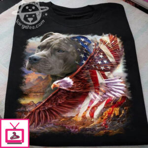 Patriotic American symbols American Flag, the Bald Eagle and Pitbull