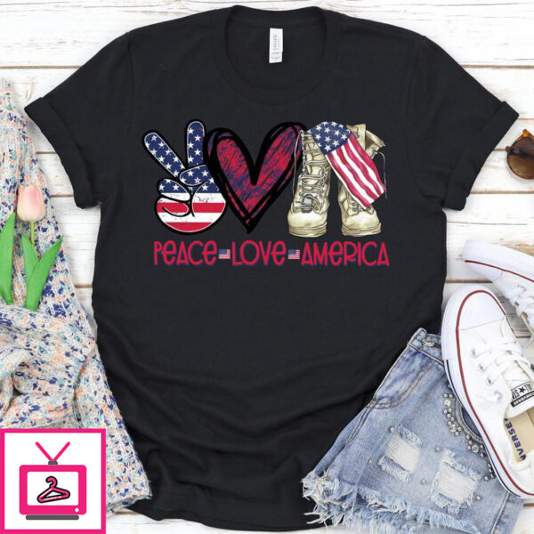 Peace Love America – Peace hand sign with heart and america flag