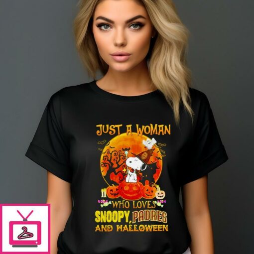 Snoopy Just A Woman Who Loves Snoopy Padres And Halloween 2024 T Shirt 1 1