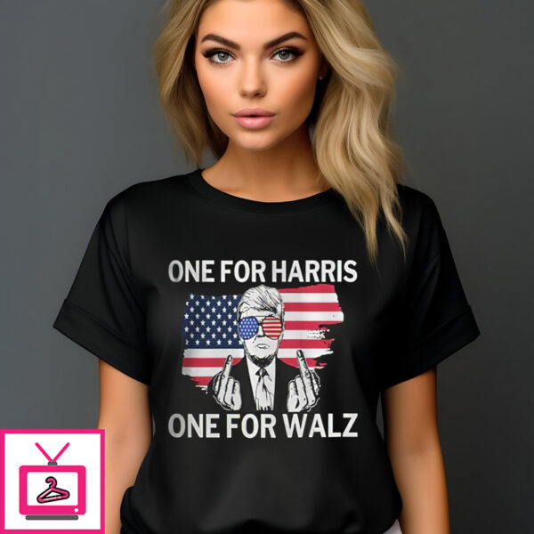 Donald Trump Middle Finger One For Harris One For Walz T Shirt 1 1