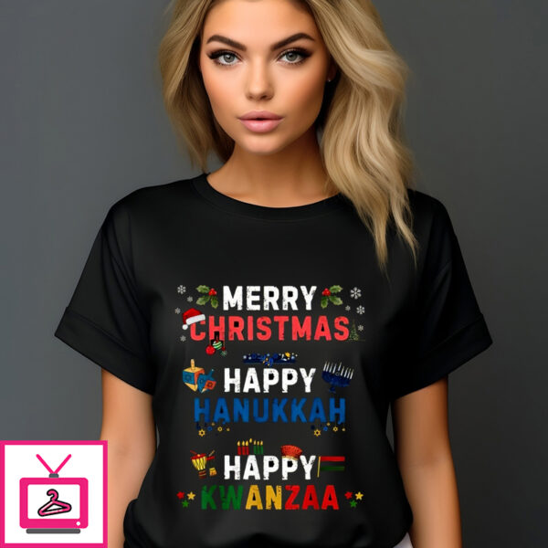 Merry Christmas Happy Hanukkah Happy Kwanzaa Vintage Shirt