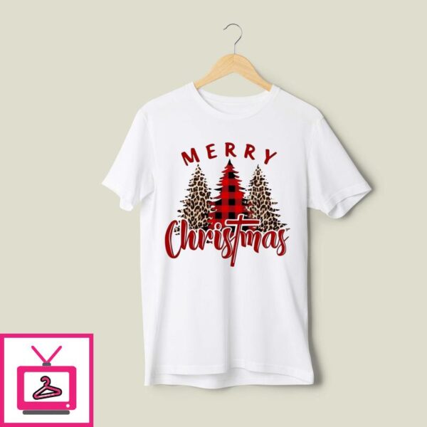 Pine Tree Leopard Merry Christmas 2024 T-Shirt