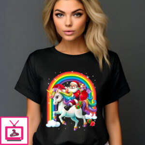 Santa Unicorn Rainbow Merry Christmas 2024 Shirt