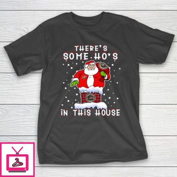 Anaheim Ducks Christmas There Is Some Hos In This House Santa Stuck In The Chimney NHL T-Shirt