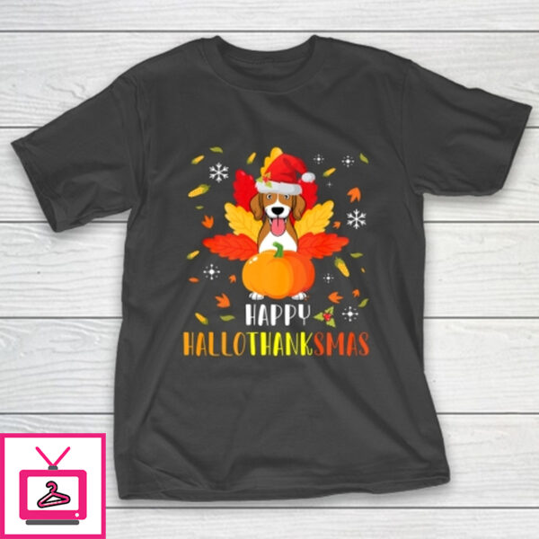 Beagle Dog Happy Halloween Thanksgiving Merry Christmas Day T-Shirt