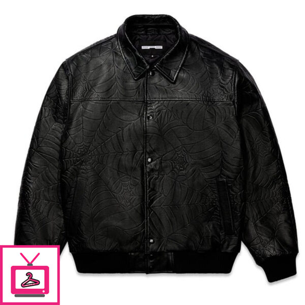 Sp5der Black Debossed Web Leather Jacket Limited In Stock