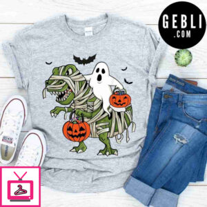 Halloween Ghost Riding T Rex Shirt