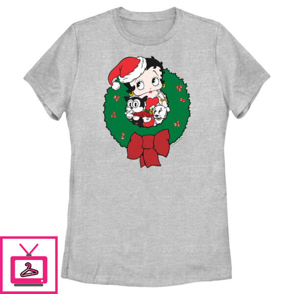 Women’S Betty Boop Christmas Characters Wreath T-Shirt