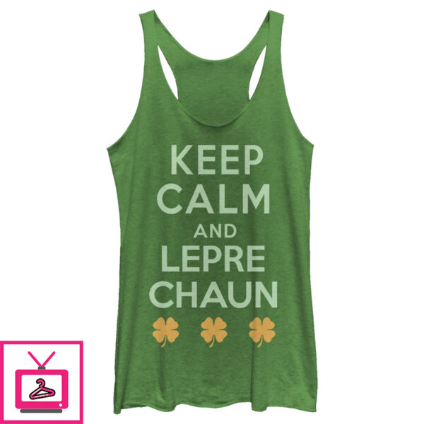 Women’S Lost Gods St. Patrick’S Day Keep Calm And Leprechaun Retro Racerback Tank Top