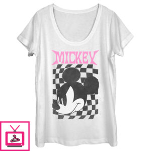 Women’S Mickey & Friends Angry Checker Logo Scoop Neck