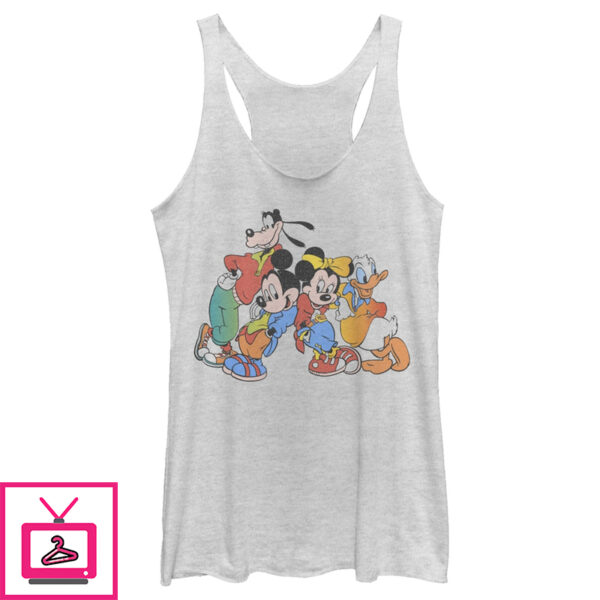 Women’S Mickey & Friends Colorful Group Shot Distressed Racerback Tank Top