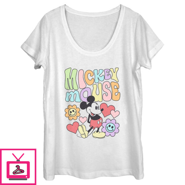 Women’S Mickey & Friends Groovy Hearts And Smilies Logo Scoop Neck