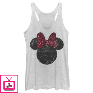 Women’S Mickey & Friends Minnie Mouse Distressed Leopard Bow Racerback Tank Top