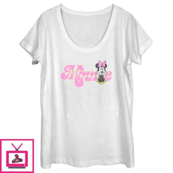 Women’S Minnie Mouse Distressed Retro Logo Scoop Neck