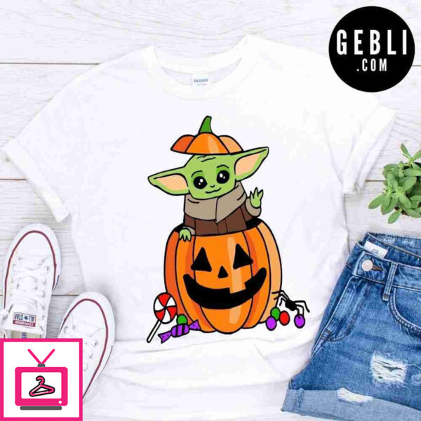 baby yoda pumpkin halloween shirt