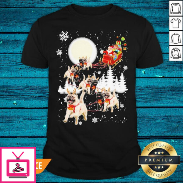 Beautiful Santa Riding Pugs Happy Christmas 2020 Moon T-Shirt