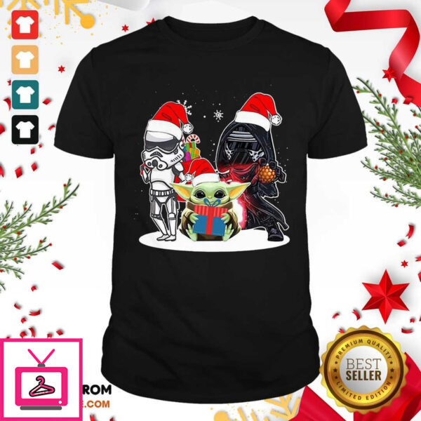 Sweet Baby Yoda And Darth Vader Stormtrooper Merry Christmas T-Shirt